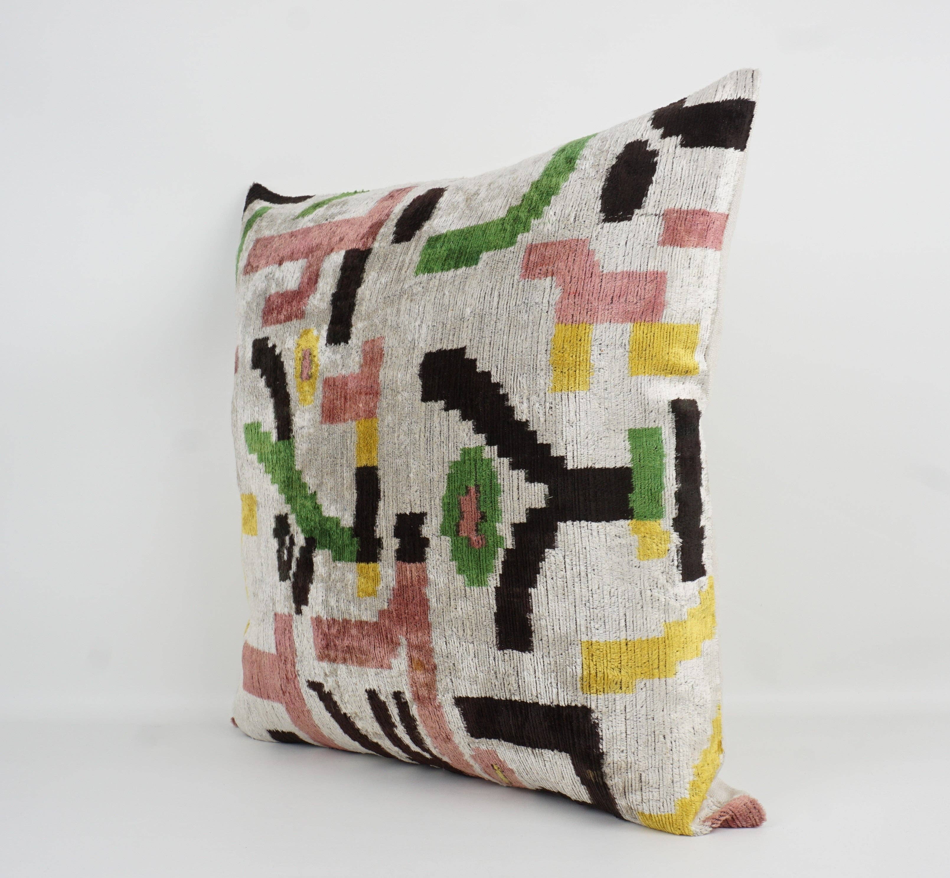 HANDMADE- IKAT SILK/VELVET PILLOWCASE 20"x20"