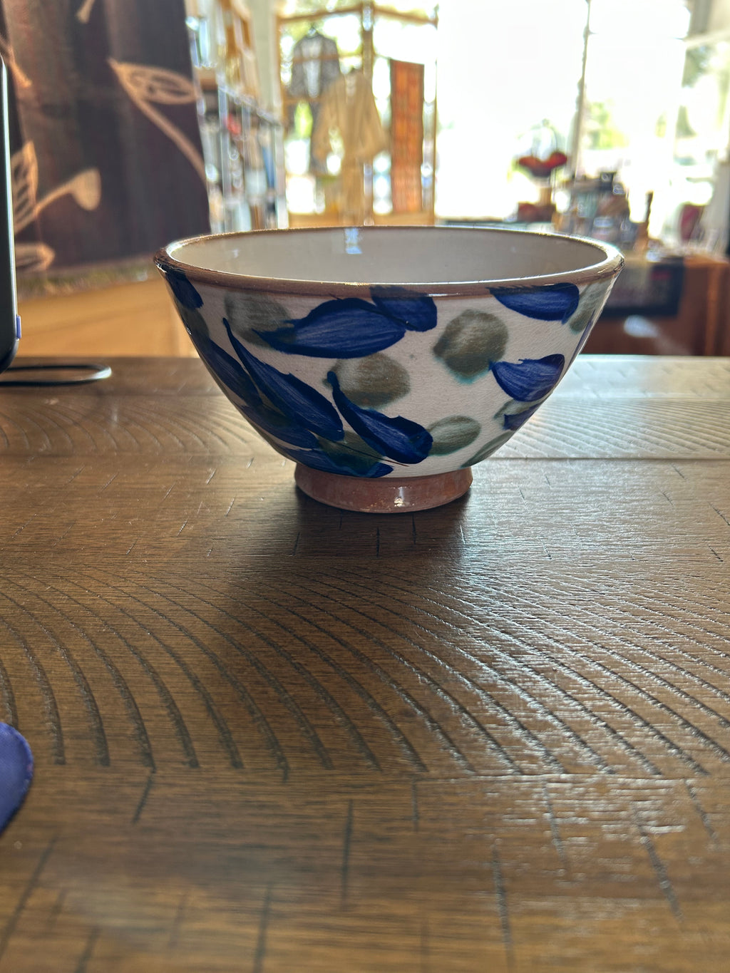 Pottery Bowl - Blue & Olive Leaves