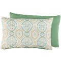 Two decorative pillows with geometric patterns on a white background