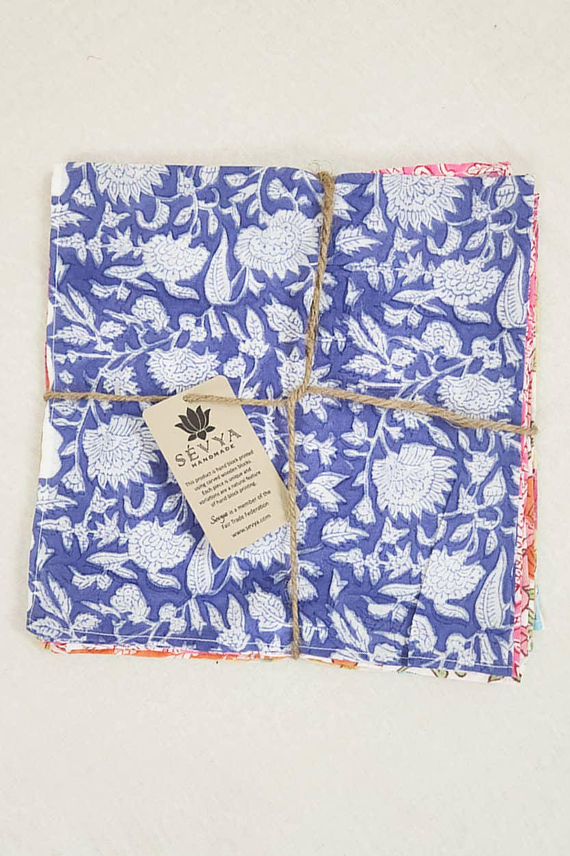 Floral Block Print Napkins, Set of 6