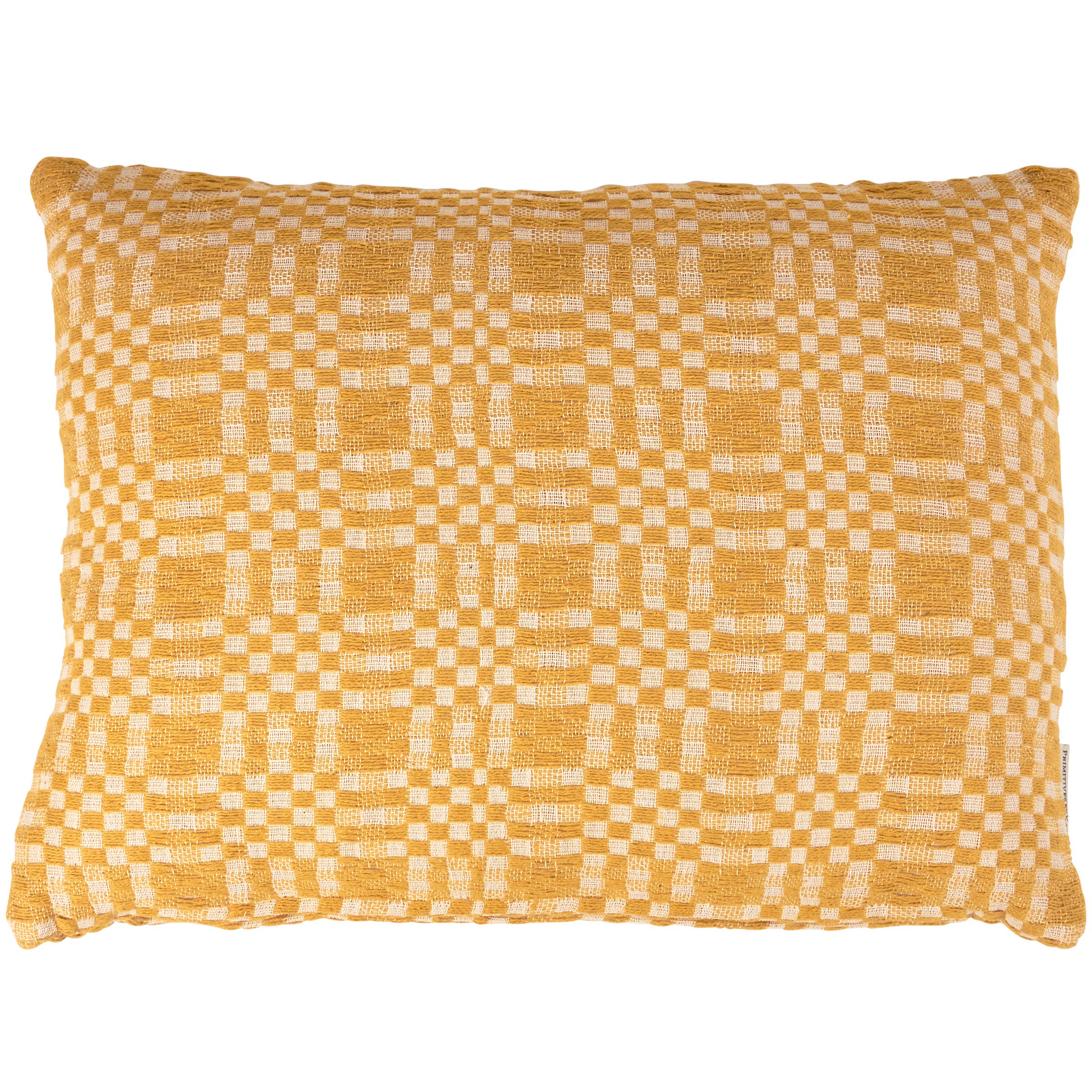 Yellow checkered pillow on a white background