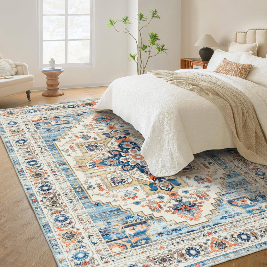 Area Rug Washable Non Slip Rubber Backing Boho Foldable Rugs