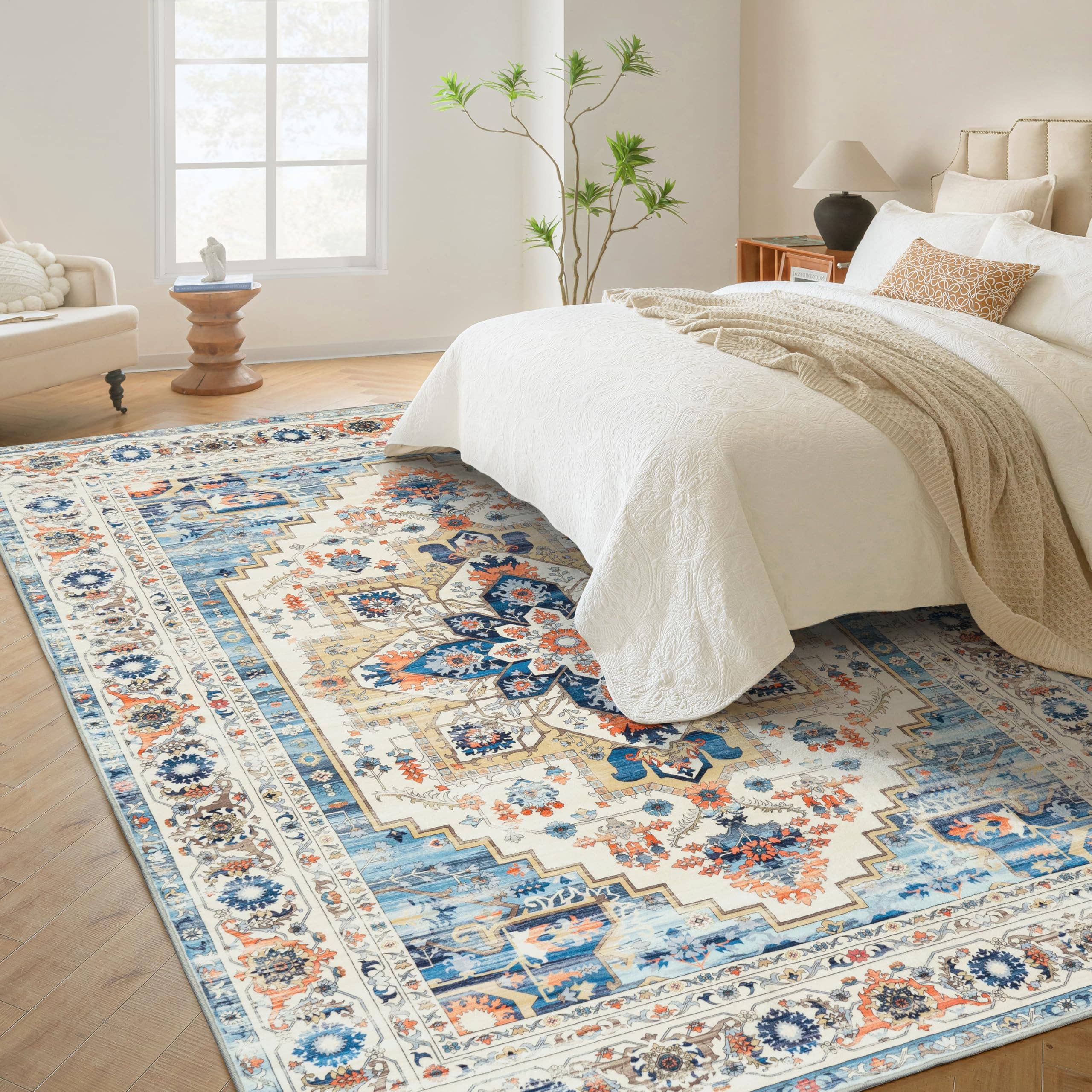 Area Rug Washable Non Slip Rubber Backing Boho Foldable Rugs