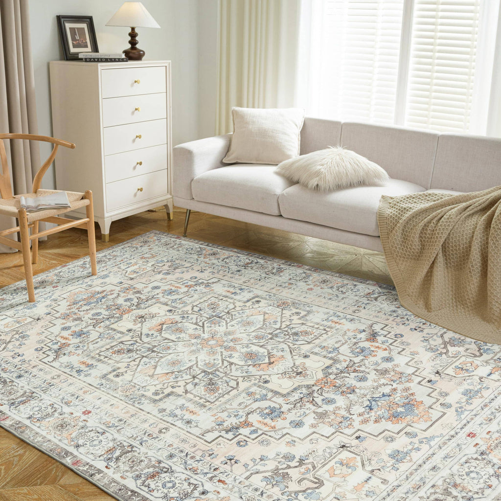 Area Rug Washable Non Slip Rubber Backing Boho Foldable Rugs