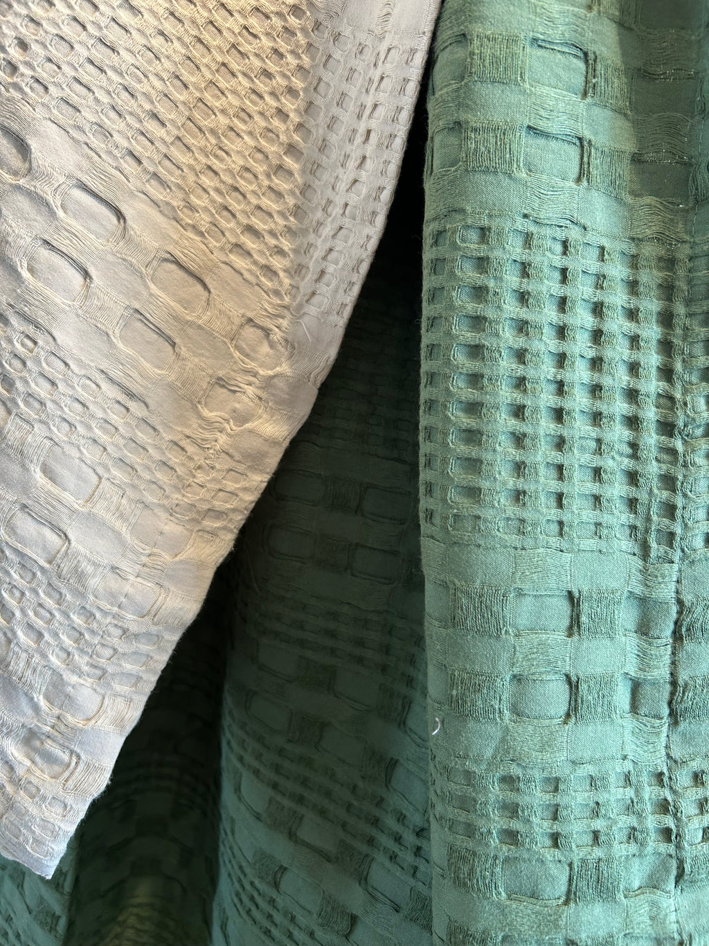 VHC Brands Waffle Weave Olive Green Throw Blanket 50x60 - Boho Farmhouse Cotton Decor for Bed, Couch & Sofa