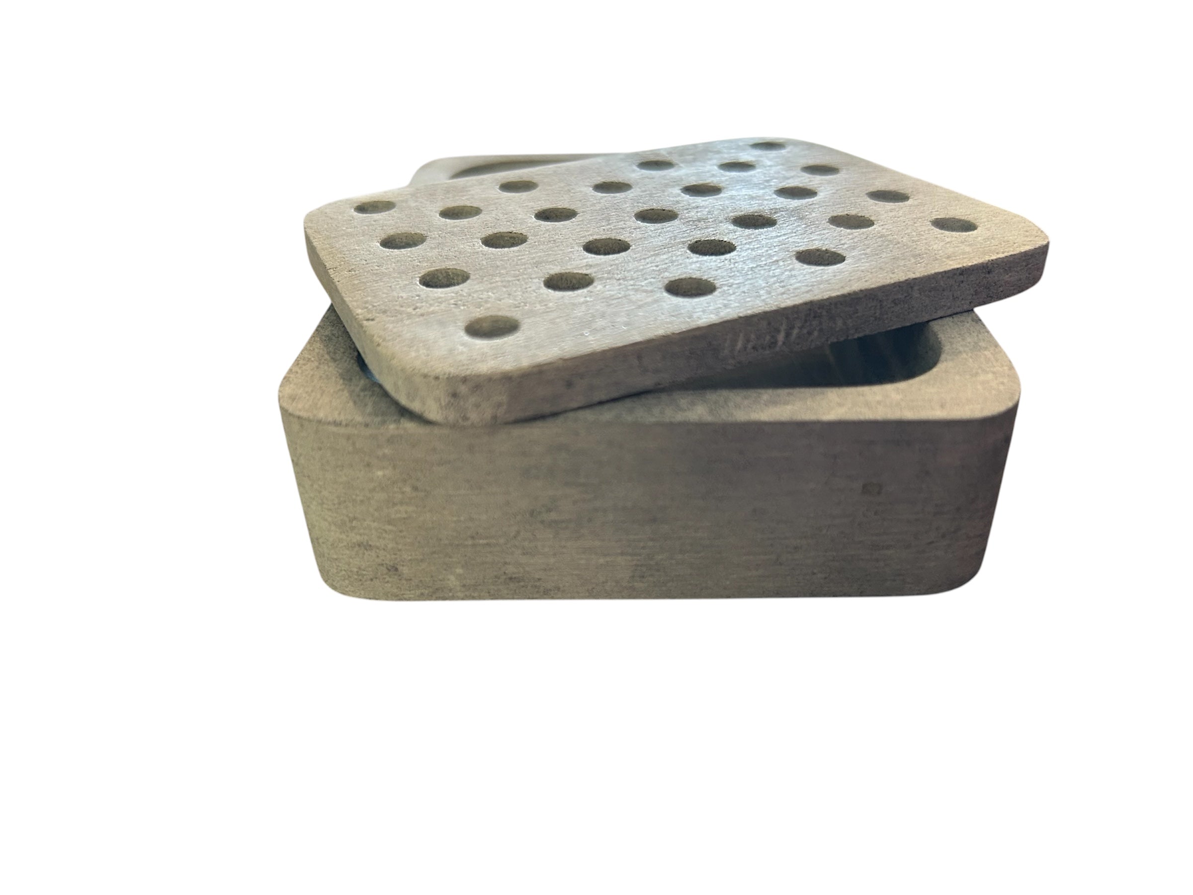 Soapstone Soap Dish with removable center of dish sitting juxed a pose on the base