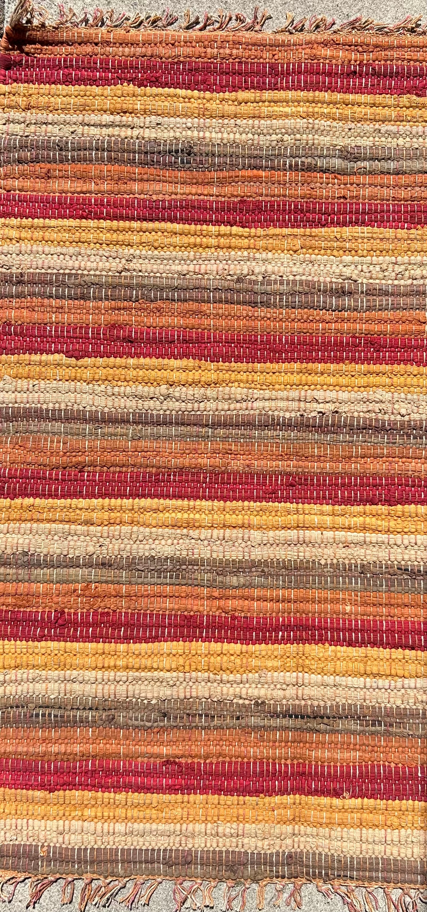 Close-up of a multicolored woven fabric with horizontal stripes.