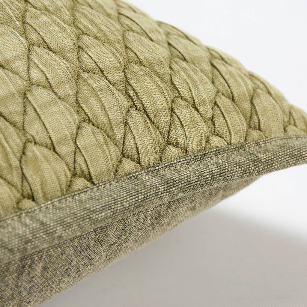 Close-up of a textured green cushion on a white background