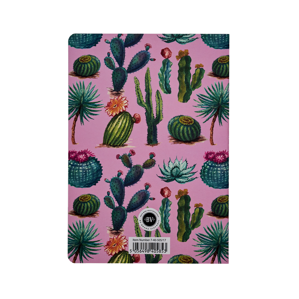 Notebook with cactus pattern on a pink background