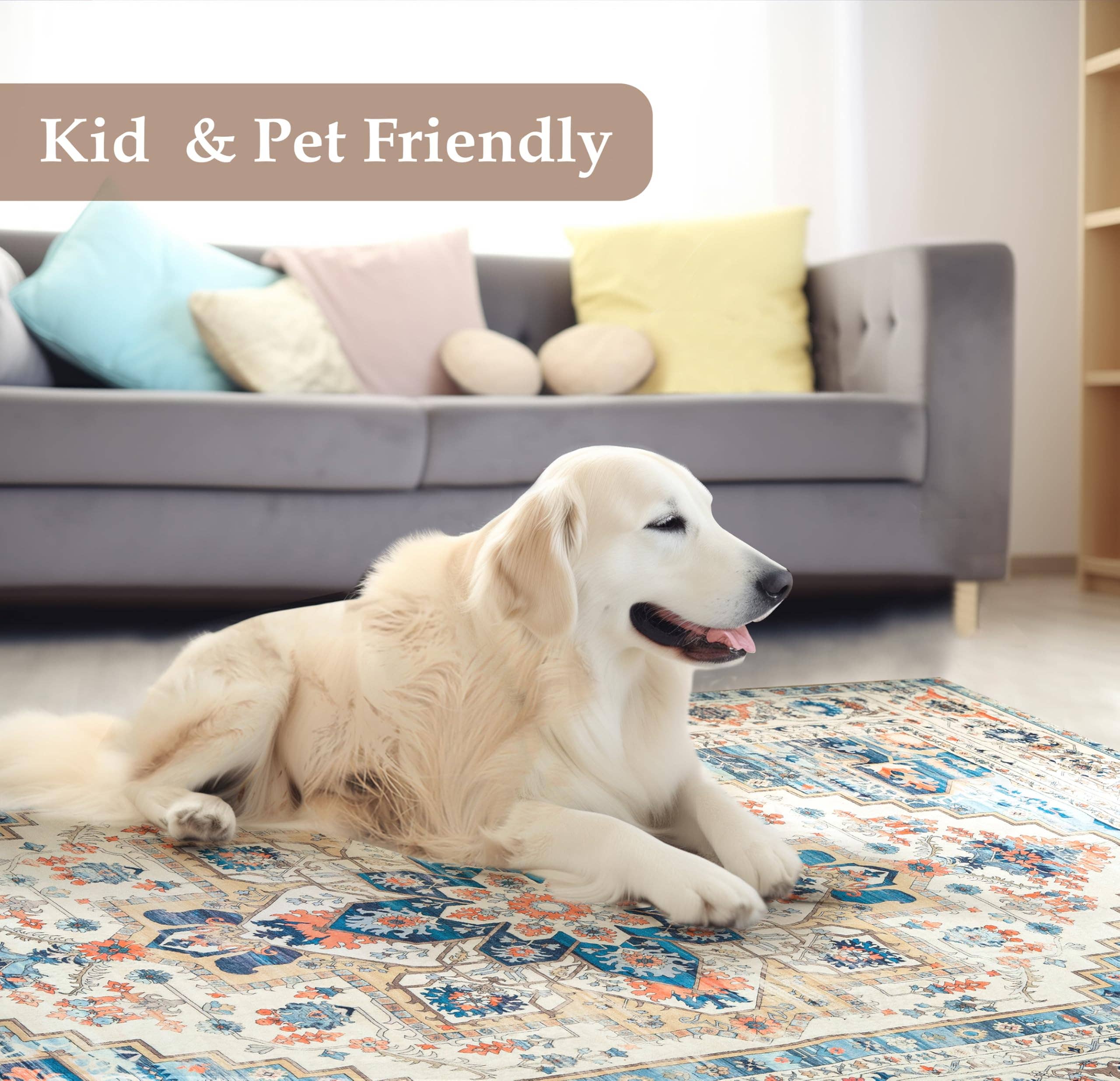 Area Rug Washable Non Slip Rubber Backing Boho Foldable Rugs