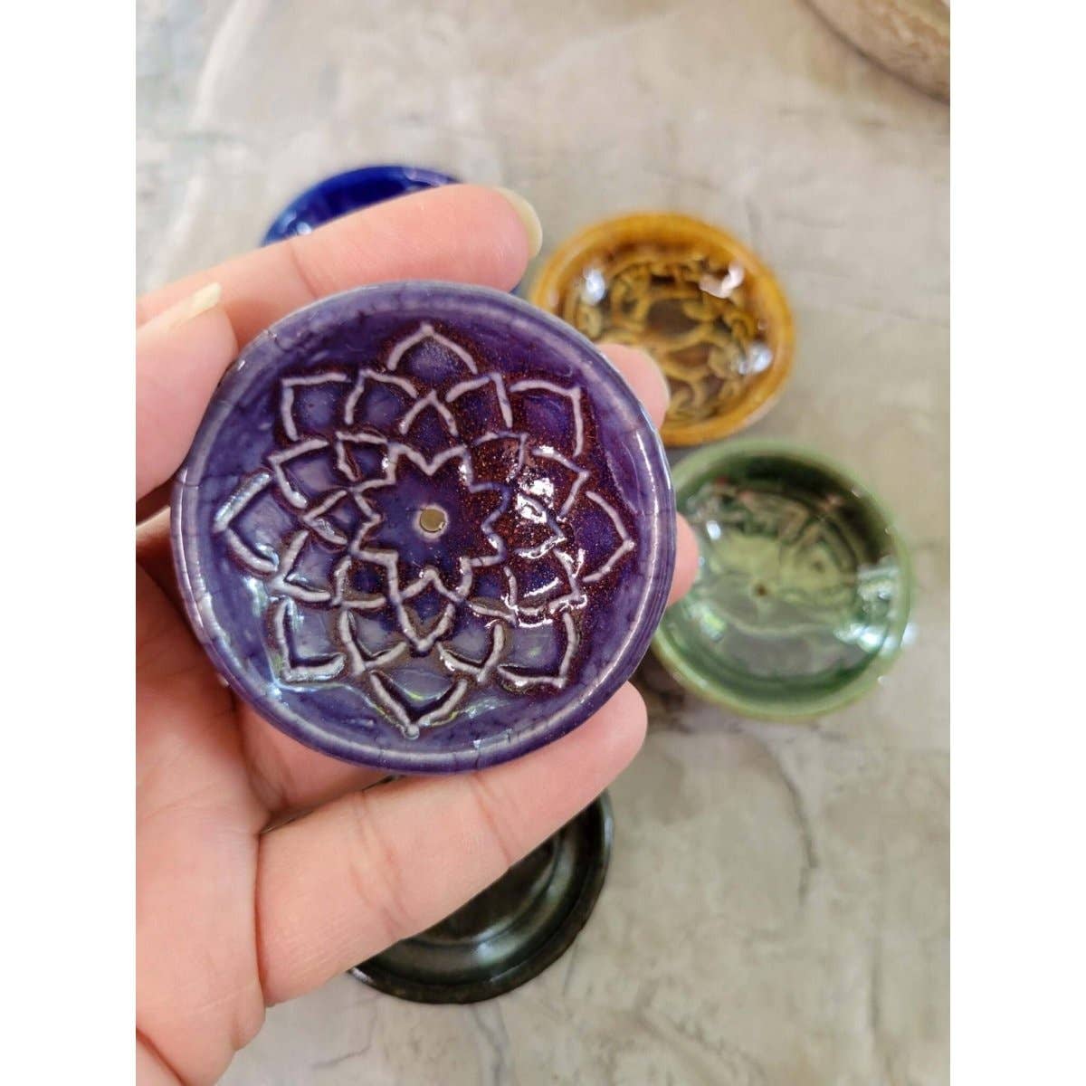 Handmade Ceramic Incense Burner Bowls Embossed Assorted