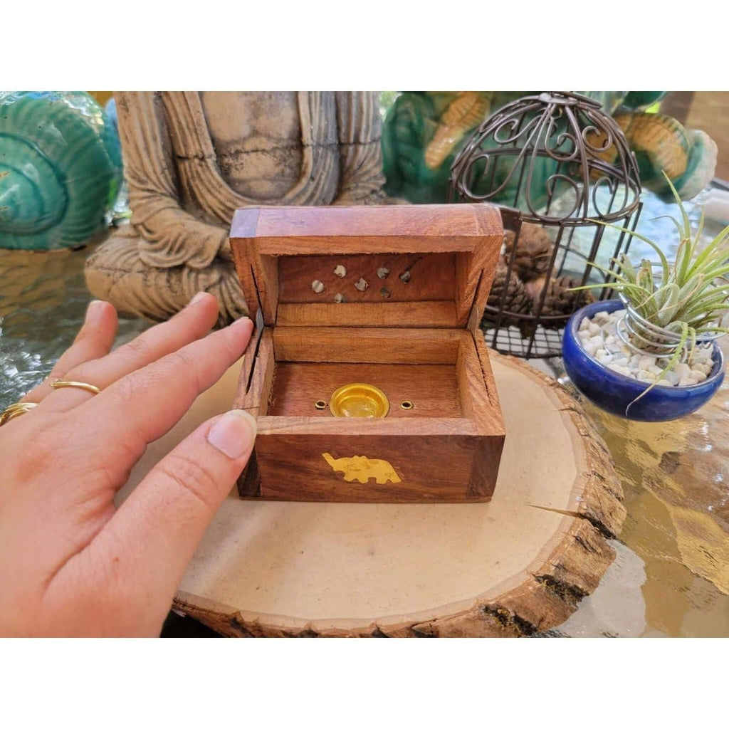 Wooden Coffin Box Small 3", Incense Burner, Altar Cone Incense Burner