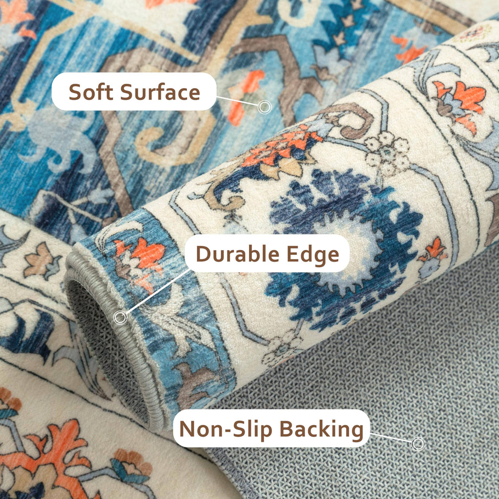 Area Rug Washable Non Slip Rubber Backing Boho Foldable Rugs