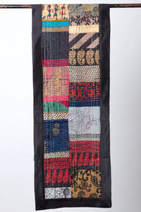 Black Kantha Silk Table Runner