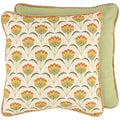 Decorative pillow with floral pattern and green back on a white background