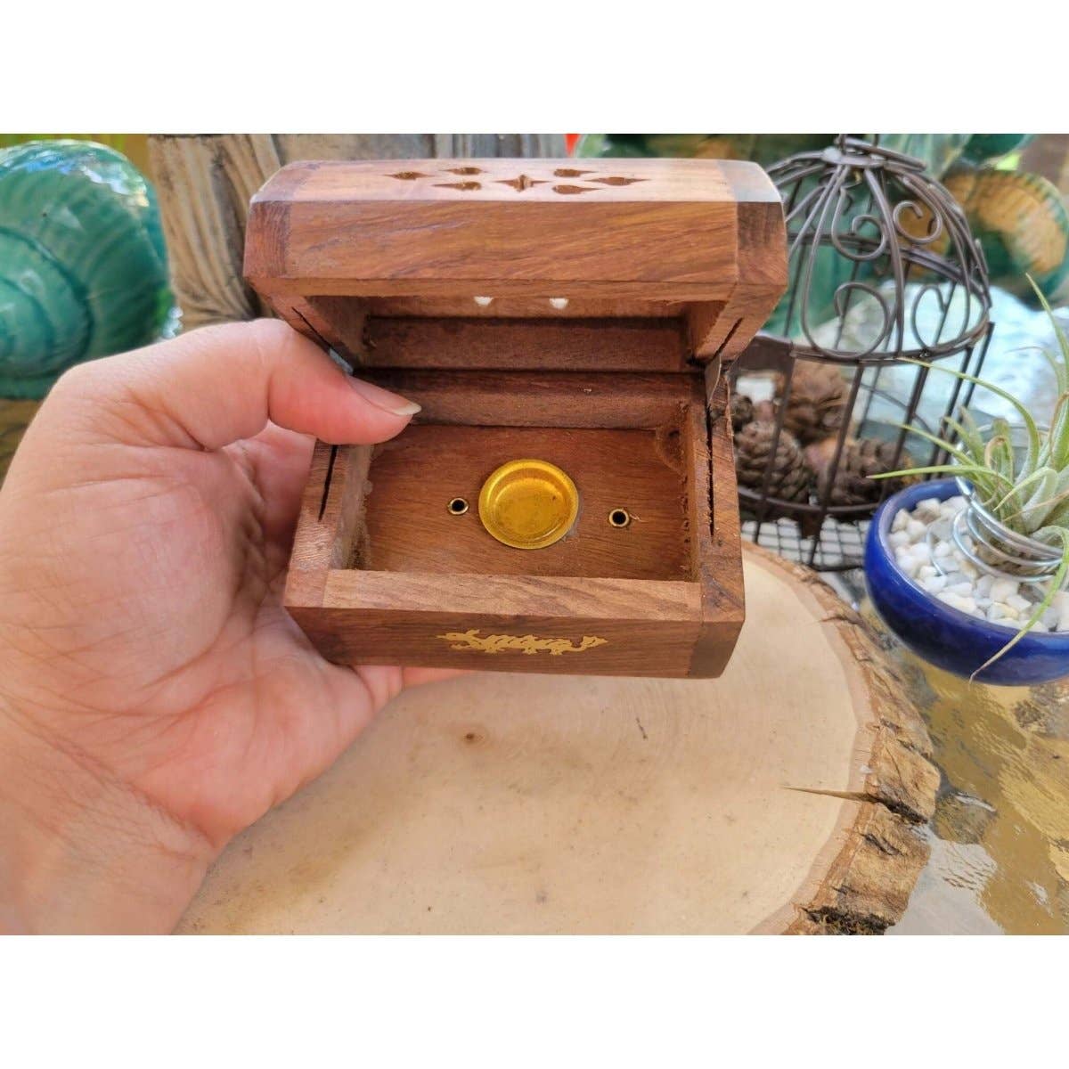 Wooden Coffin Box Small 3", Incense Burner, Altar Cone Incense Burner