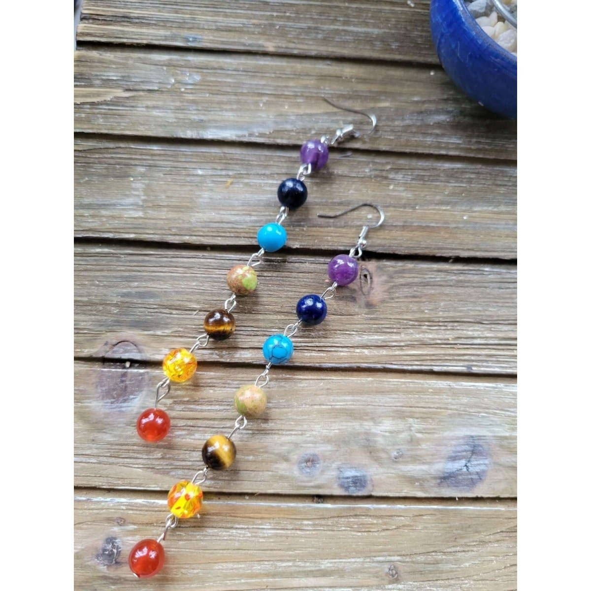 Stacked Stone Beads , Seven Chakras Crystal Earrings