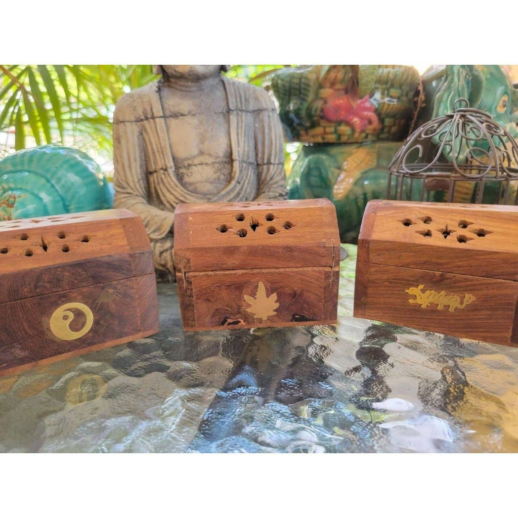 Wooden Coffin Box Small 3", Incense Burner, Altar Cone Incense Burner