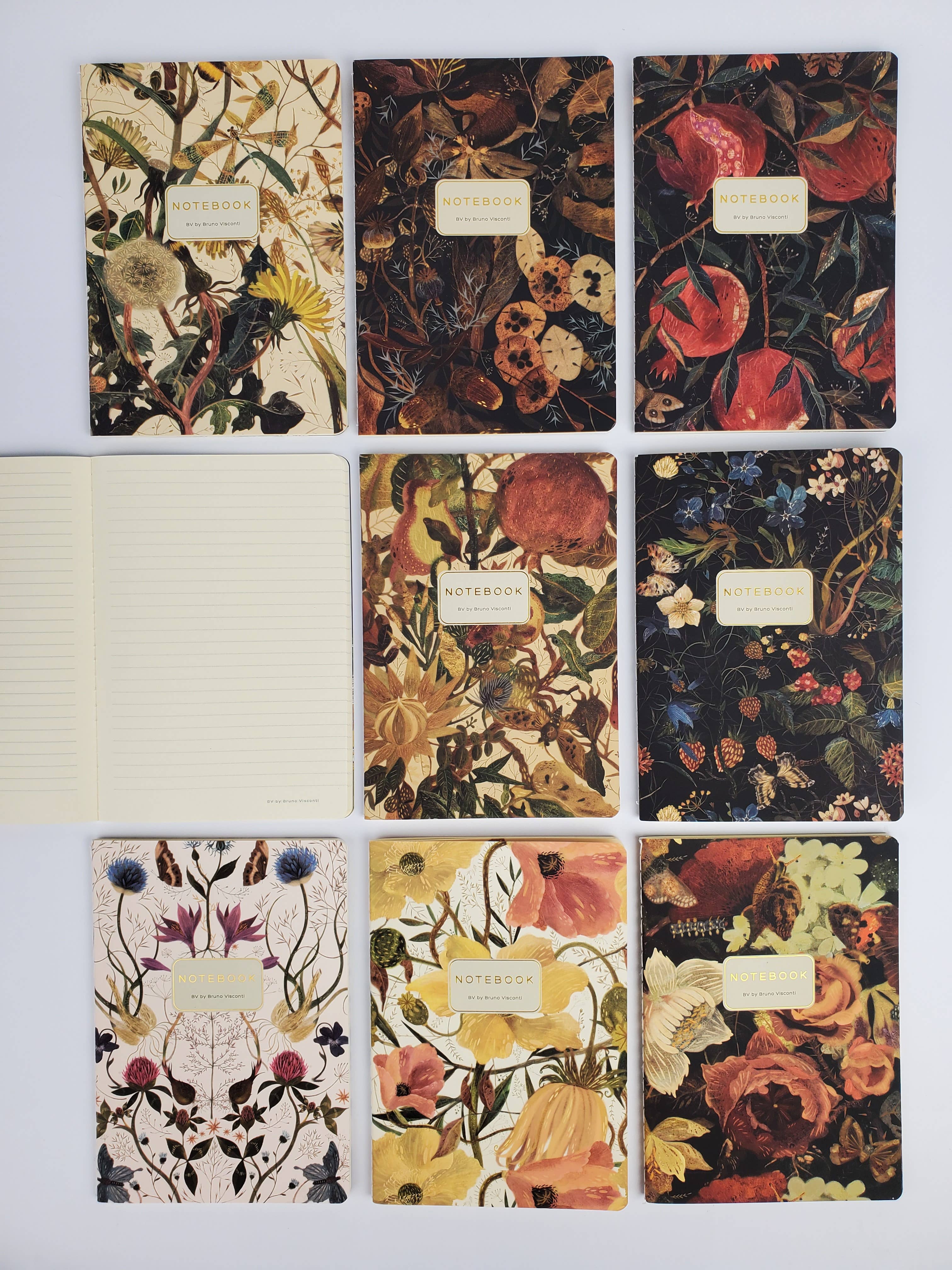 Set of notebooks with floral designs on covers