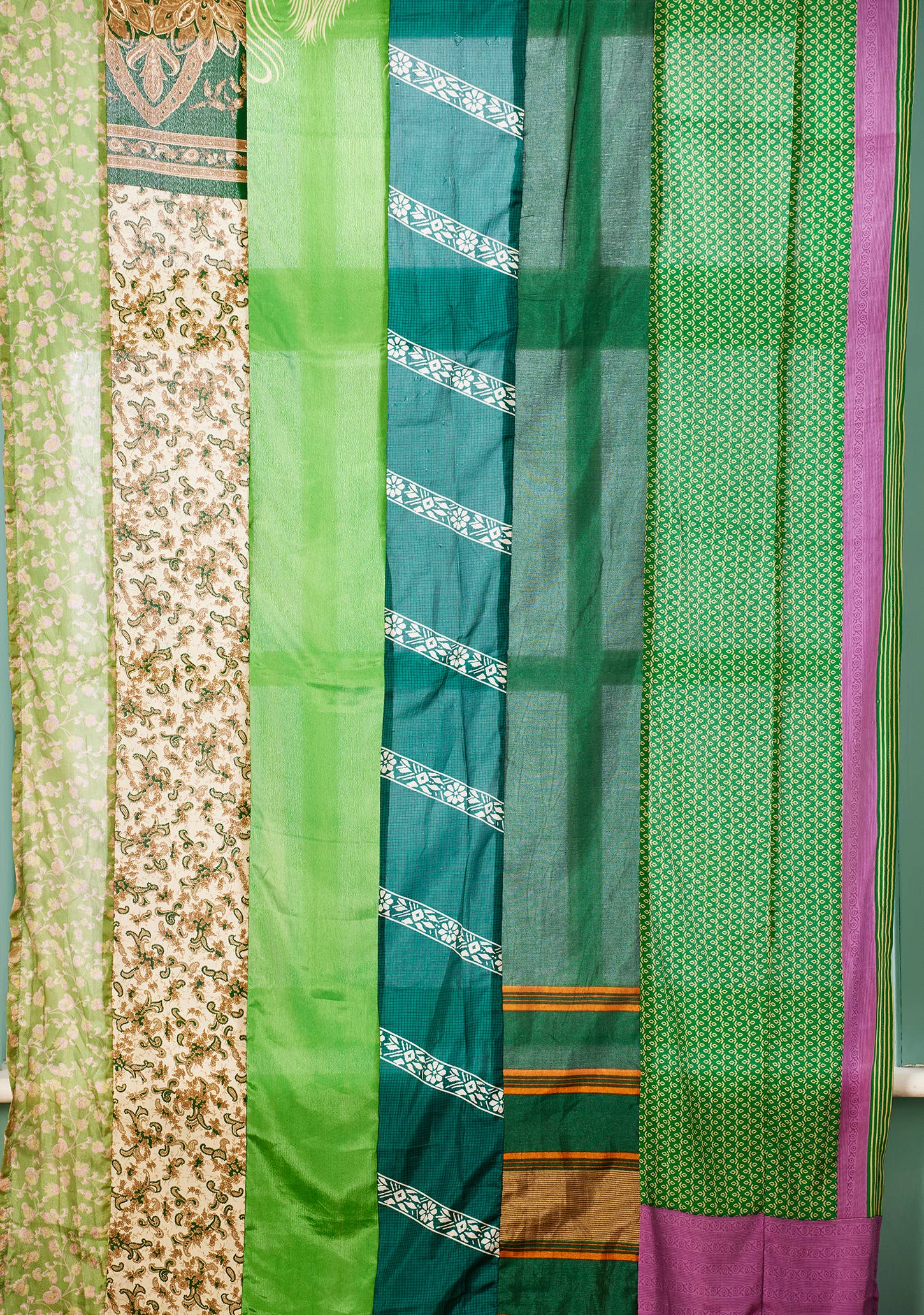 Recycled Sari Curtain Panel - Green