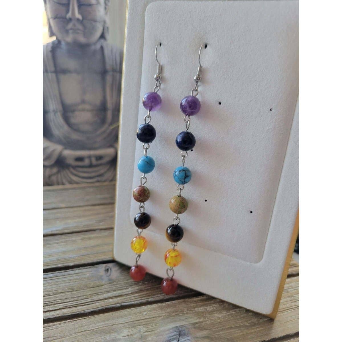 Stacked Stone Beads , Seven Chakras Crystal Earrings