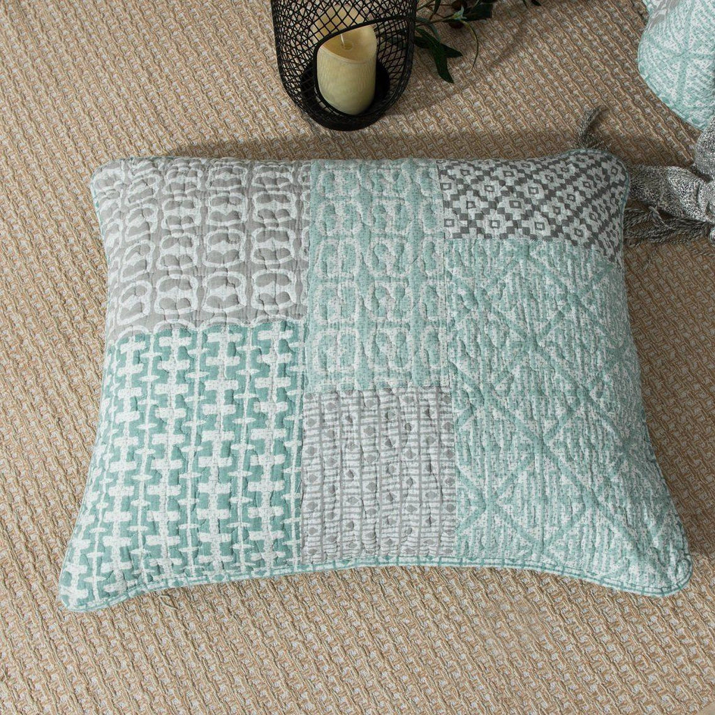 DaDa Bedding Contemporary Mint Green Grey Geometric Cotton Quilted Bedspread Set (JHW-804)