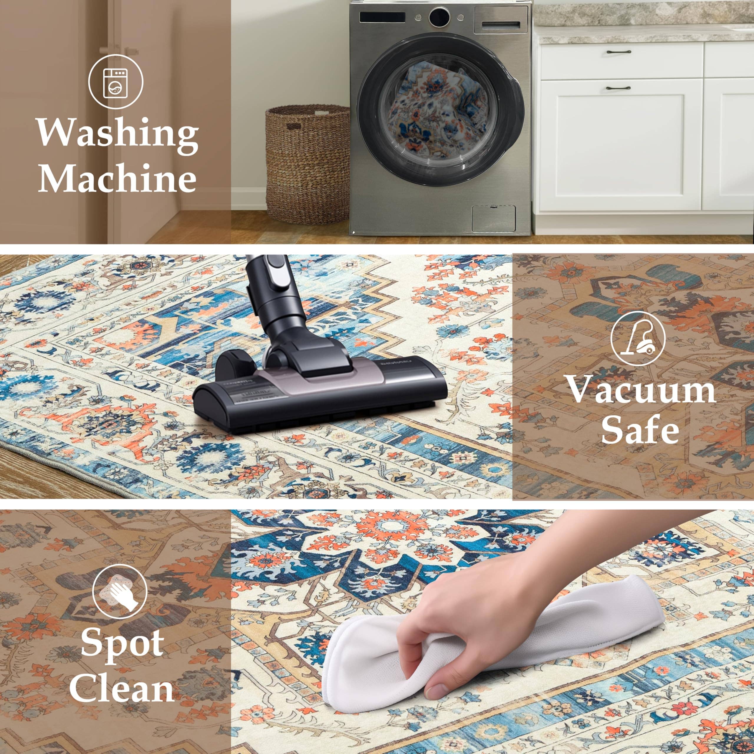 Area Rug Washable Non Slip Rubber Backing Boho Foldable Rugs