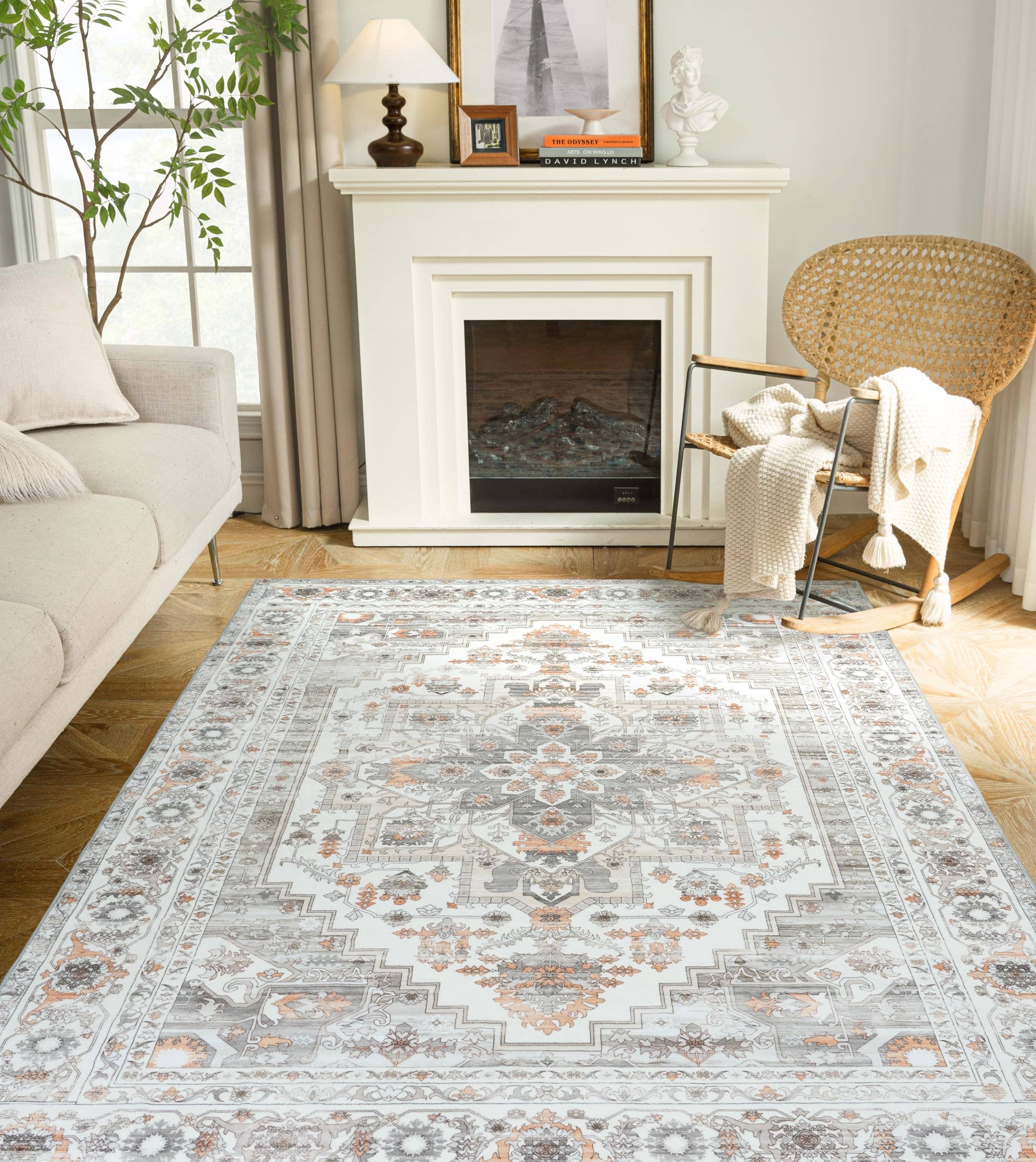 Area Rug Washable Non Slip Rubber Backing Boho Foldable Rugs