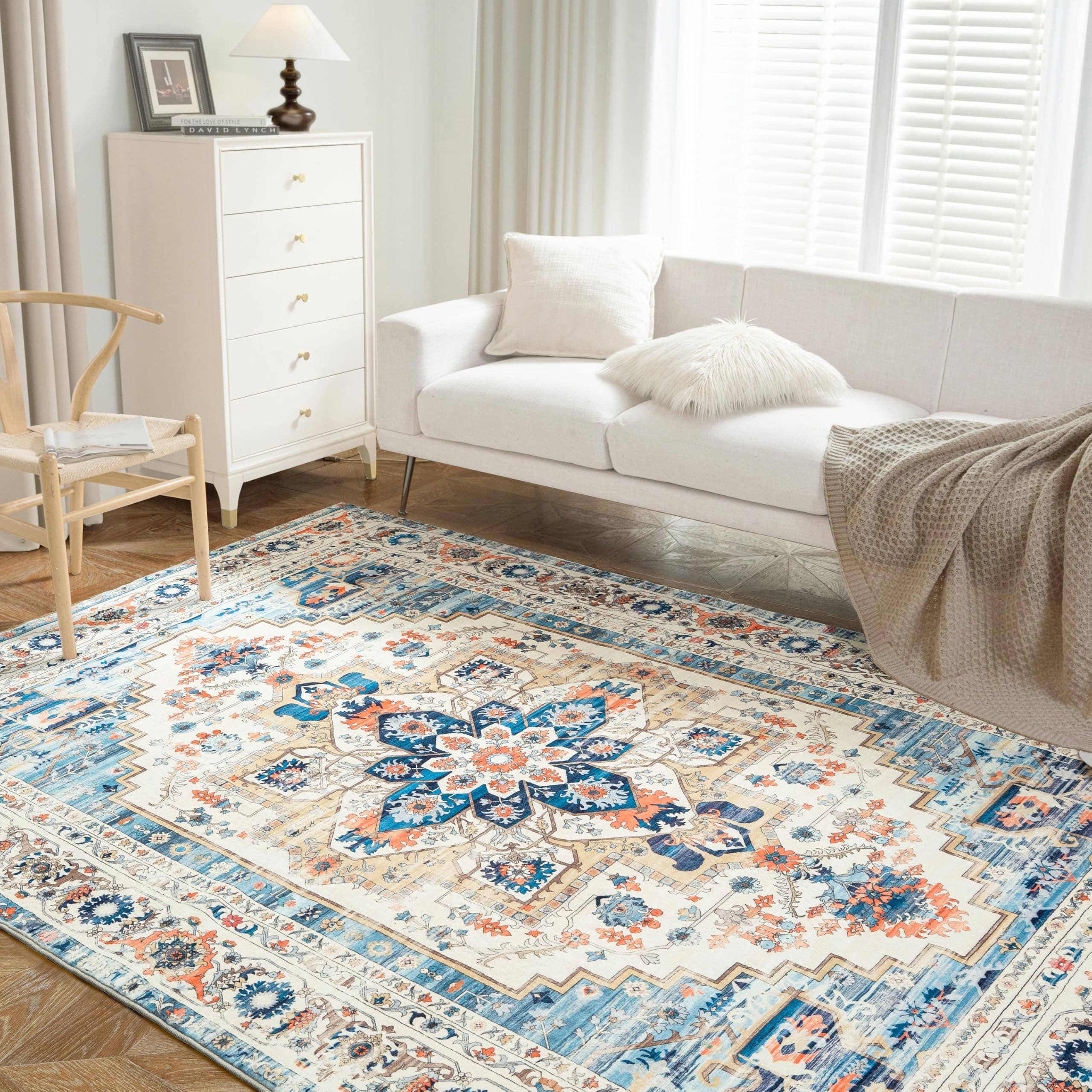 Area Rug Washable Non Slip Rubber Backing Boho Foldable Rugs