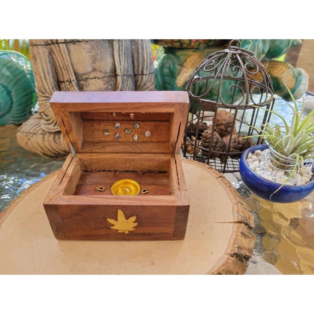 Wooden Coffin Box Small 3", Incense Burner, Altar Cone Incense Burner