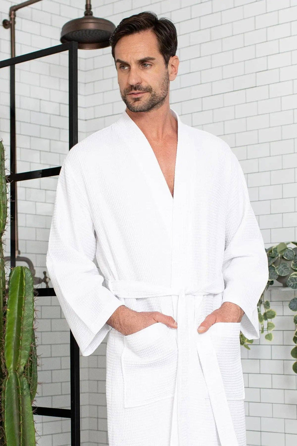 Waffle Kimono Spa Bathrobe for Men -  Absorbent, Lightweight
