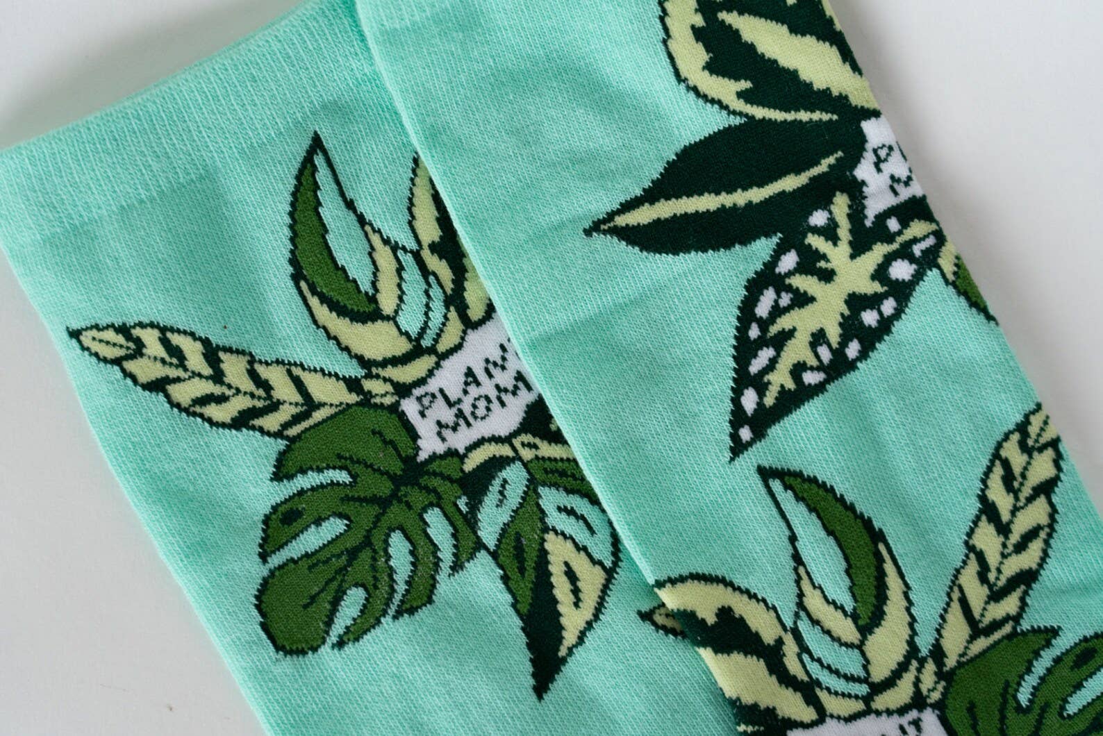 Teal Plant Mom Cotton Crew Socks, Plant Lover