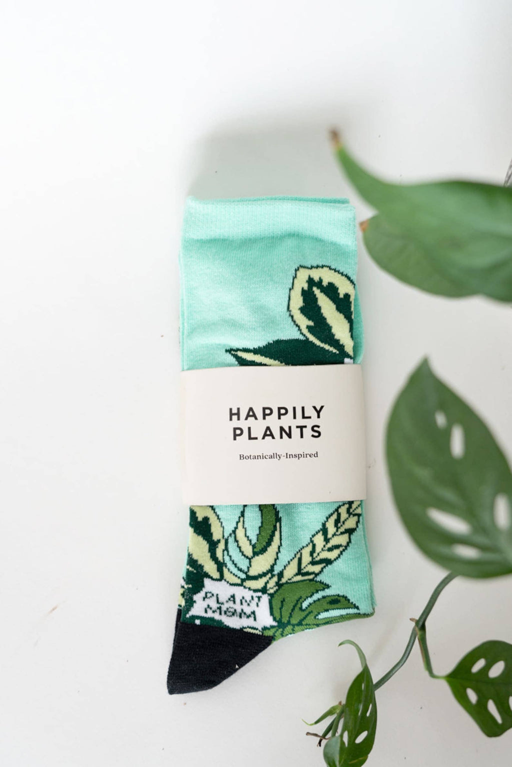 Teal Plant Mom Cotton Crew Socks, Plant Lover