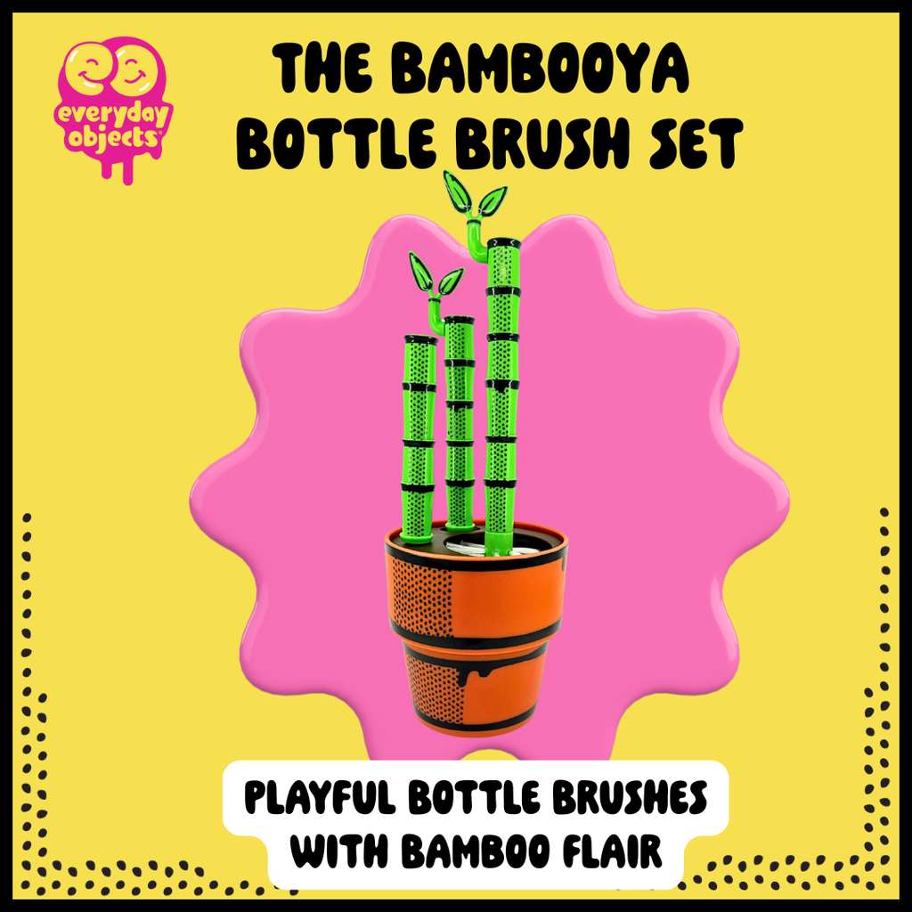 Bamboo bottle brush set with pink and yellow background