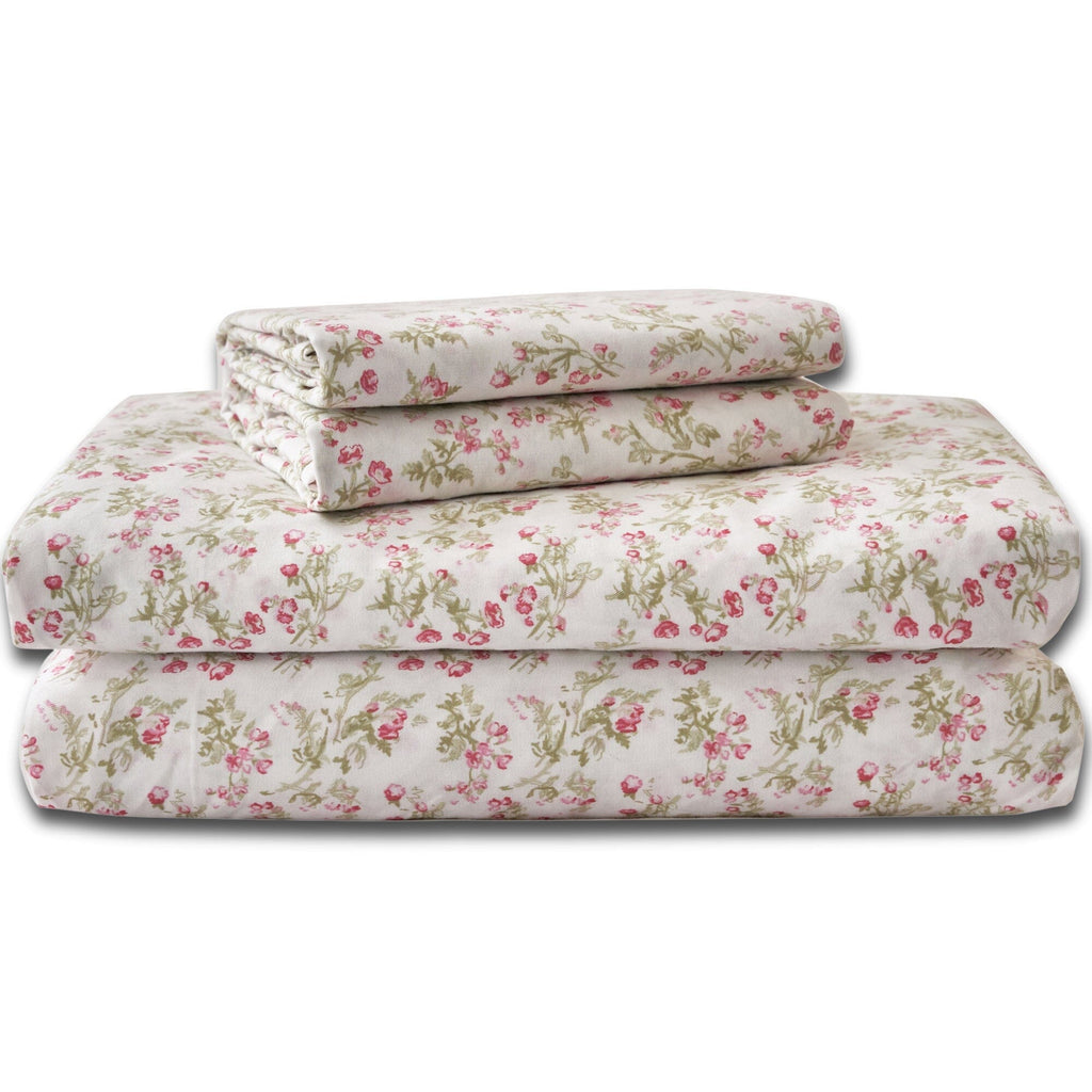 DaDa Bedding Collection Romantic Coquette Sheet Set - 100% Cotton Floral Fitted & Flat Sheets with Pillowcases - Deep Pocket Design - Soft, Breathable, Wrinkle-Resistant
