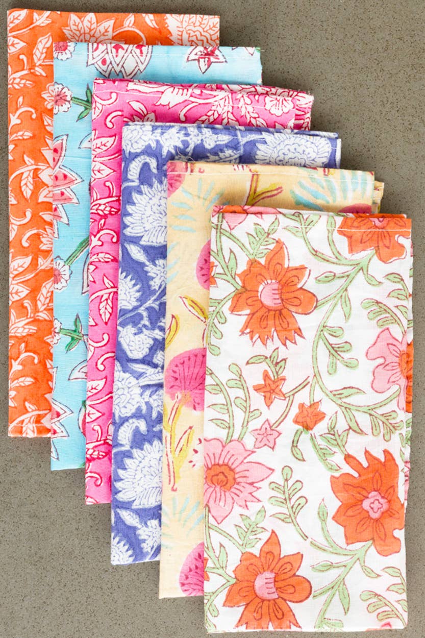Floral Block Print Napkins, Set of 6