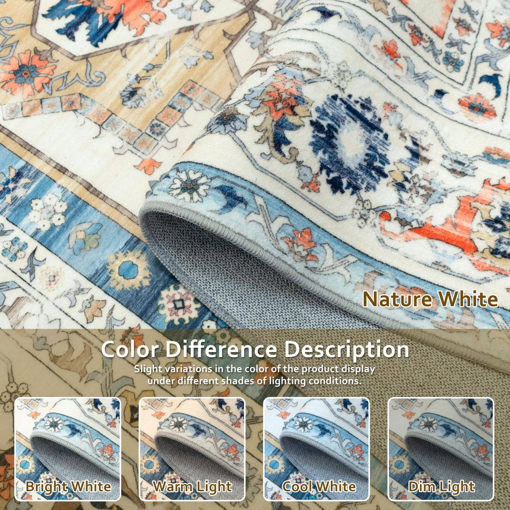 Area Rug Washable Non Slip Rubber Backing Boho Foldable Rugs