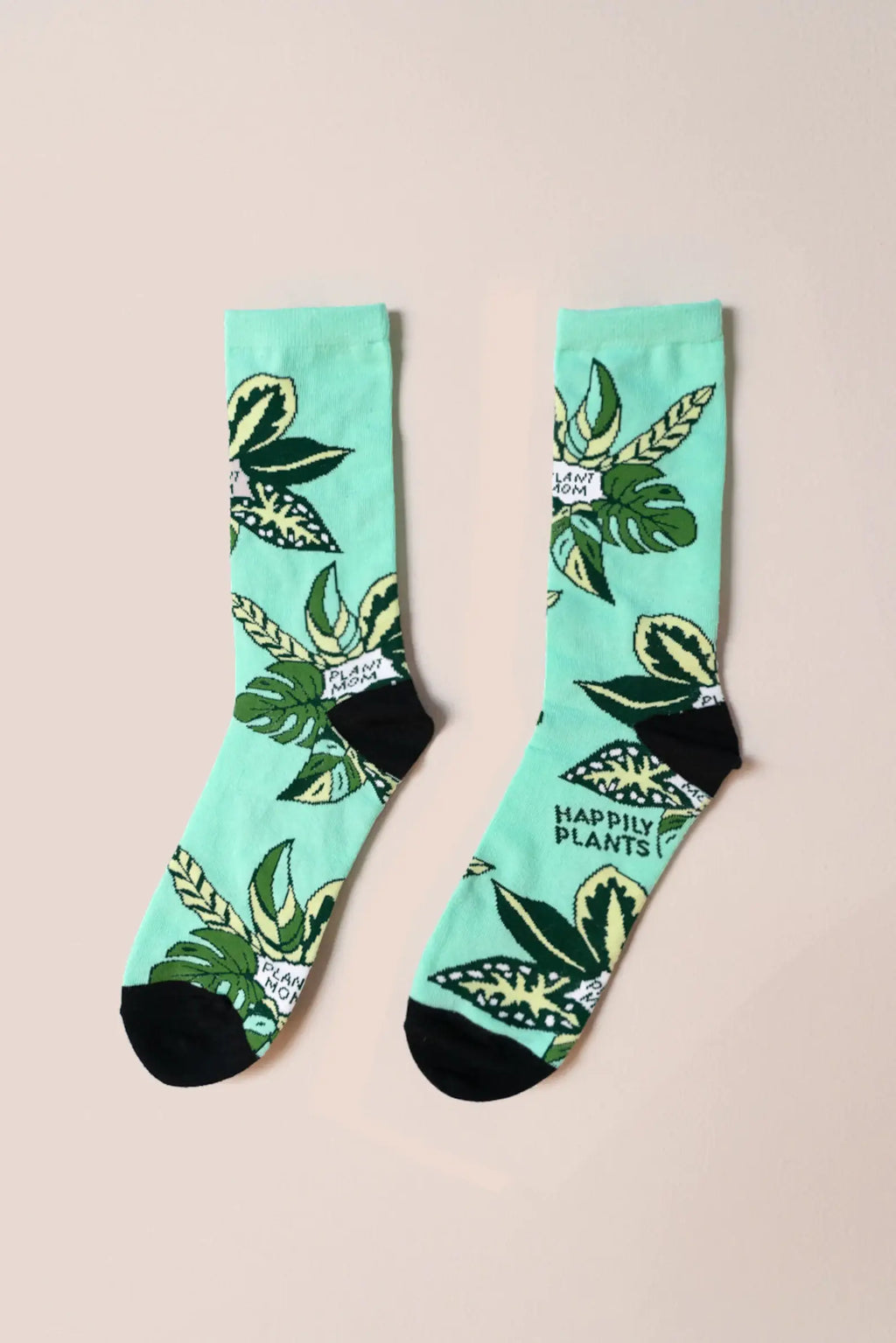 Teal Plant Mom Cotton Crew Socks, Plant Lover