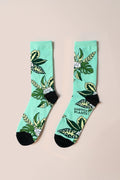 Teal Plant Mom Cotton Crew Socks, Plant Lover
