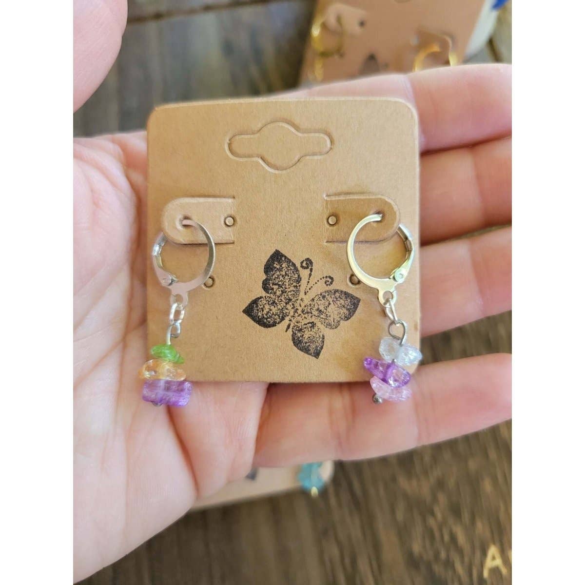 Small Crystal Earrings ,Stacked Stone Drop Earrings