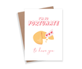 Greeting card with a fortune cookie illustration and text on a white background