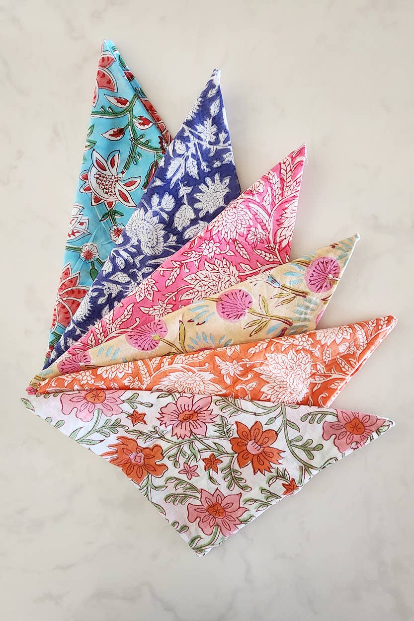 Floral Block Print Napkins, Set of 6
