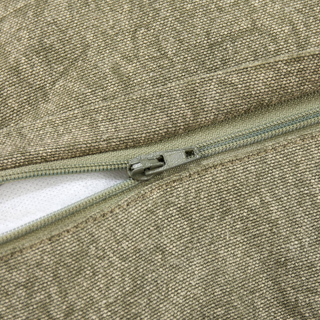 Close-up of a green fabric with a zipper