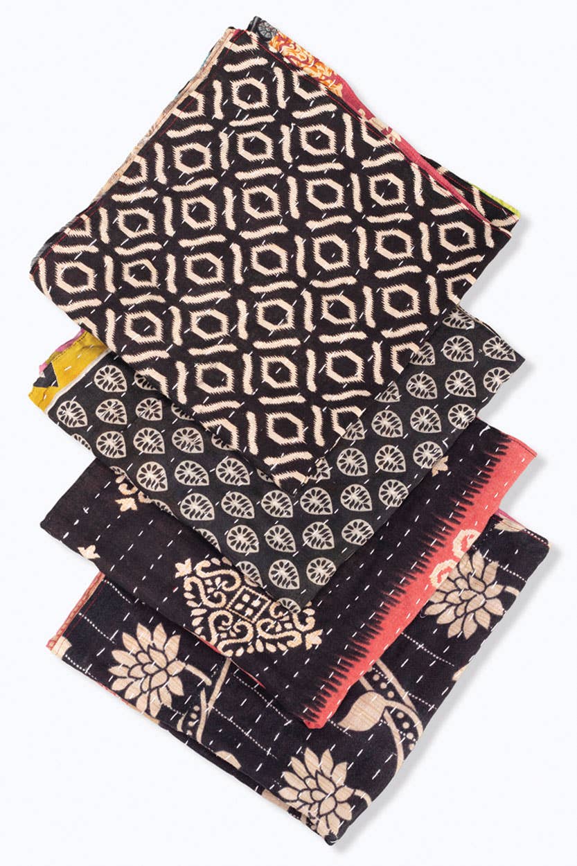 Black Kantha Napkins - Set of 4