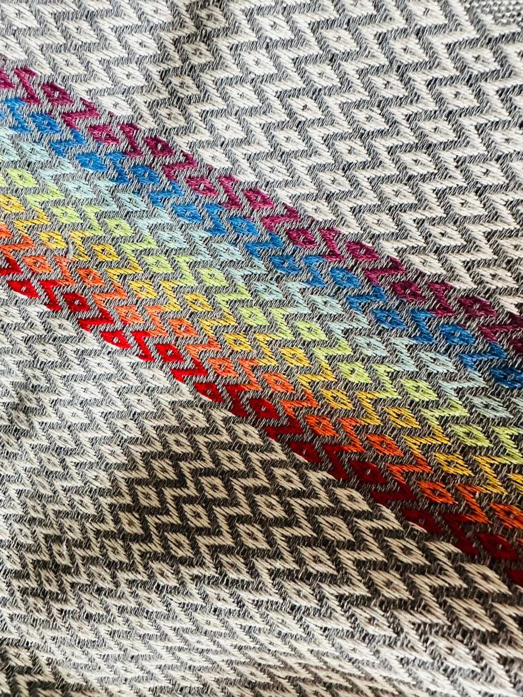 Rainbow patterned oversized throw, Shawl. Gray Background