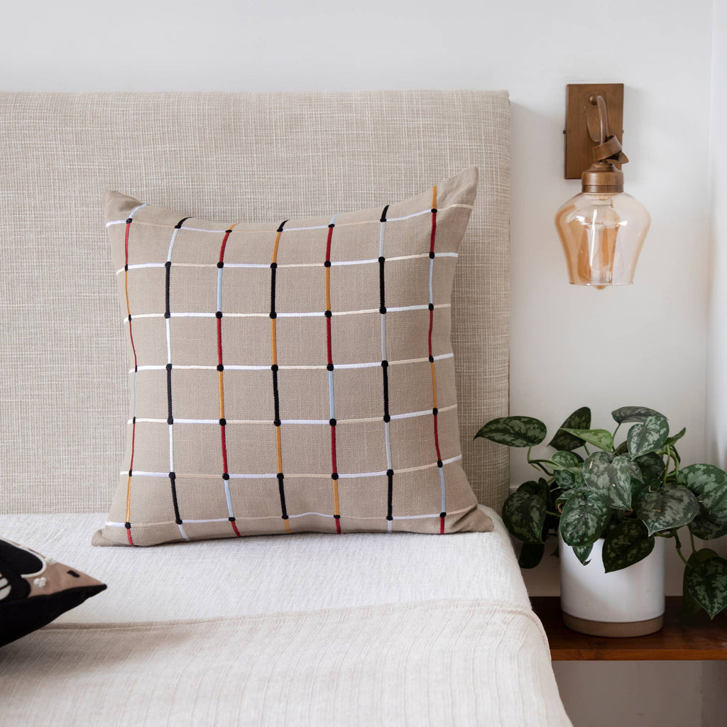 Contemporary Checkered Hand-Woven Throw Pillow