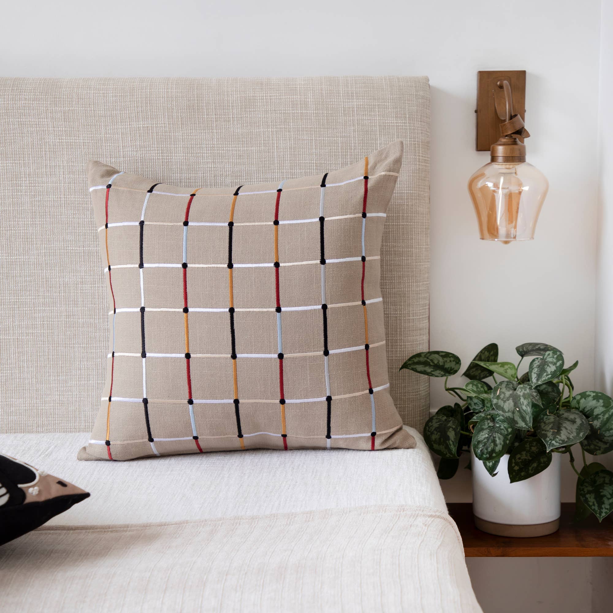 Contemporary Checkered Hand-Woven Throw Pillow