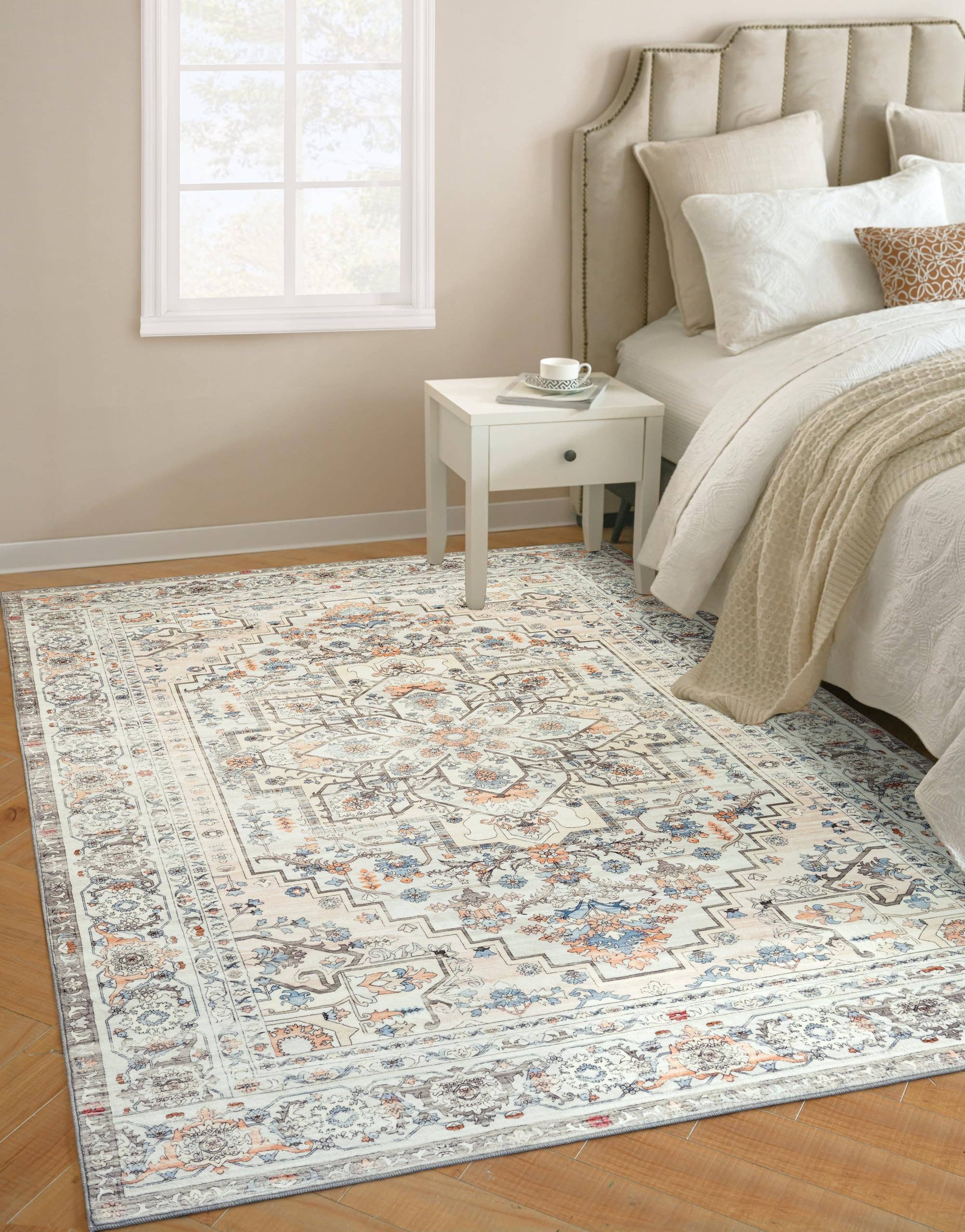 Area Rug Washable Non Slip Rubber Backing Boho Foldable Rugs
