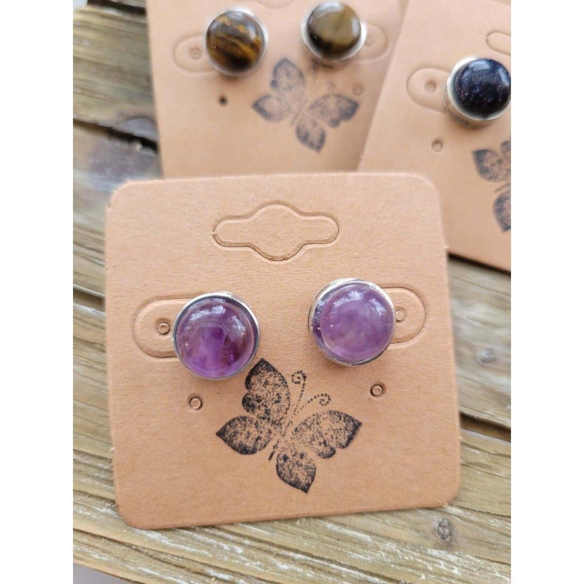 Stud Earrings, with Brass Findings, Half Round, Crystal Stud