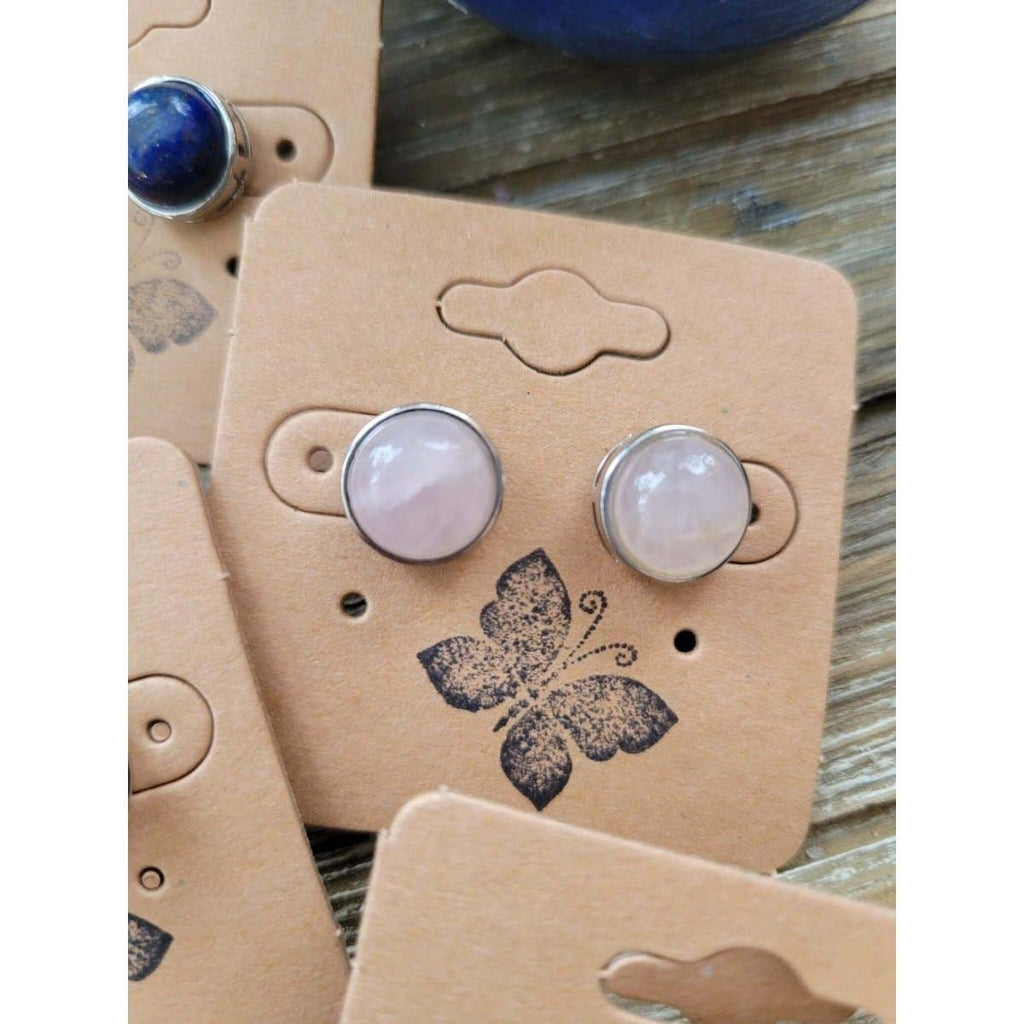 Rose  Quartz Crystal Round Stud Earrings on Card